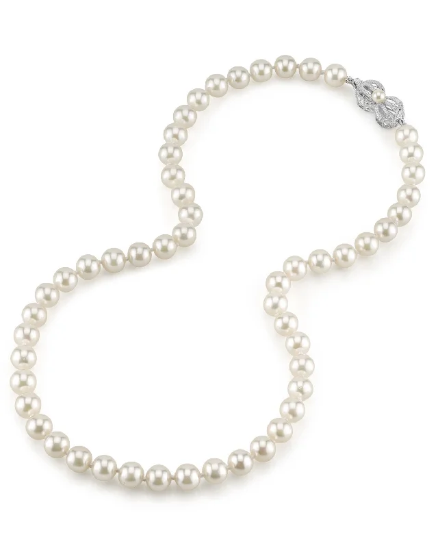 sapphire engagement ring halo White Japanese Akoya Pearl Necklace, 7.5-8.0mm - AA+ Quality
