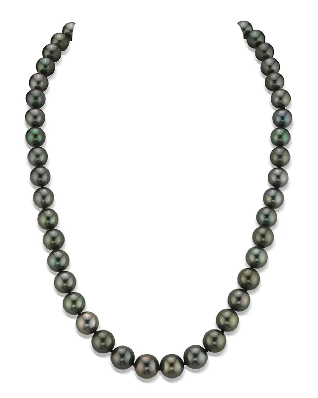 handcrafted beaded hoop earrings Black Tahitian True Round Pearl Necklace, 8.0-10.0mm - AAA Quality