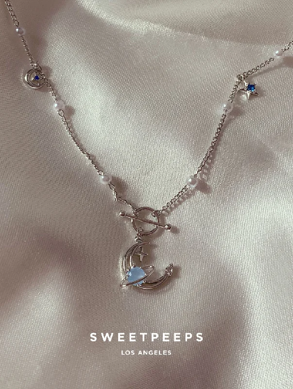 vintage filigree locket necklace Adeline Dainty Blue Necklace - Silver