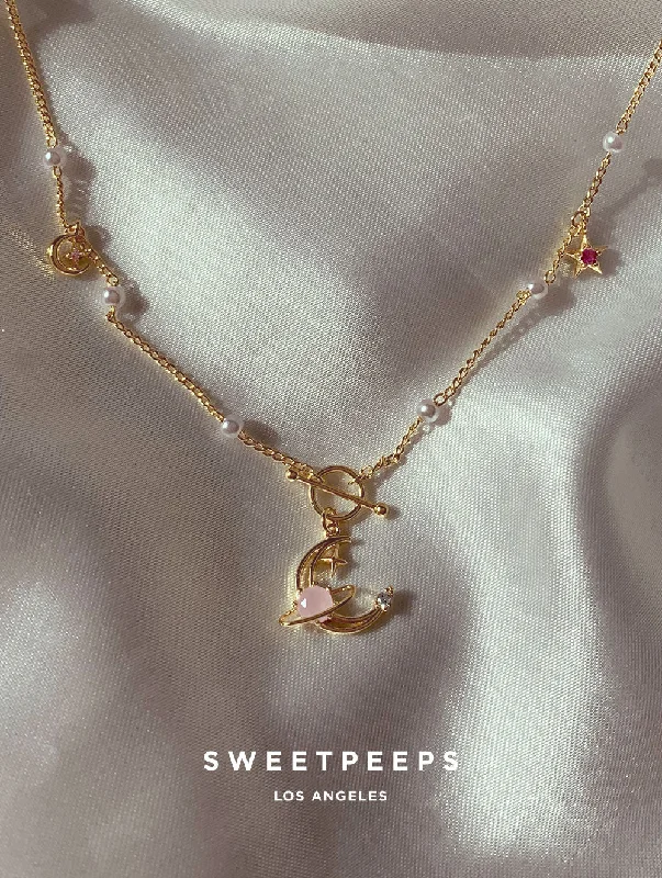 classic pearl strand necklace Adeline Dainty Pink Necklace