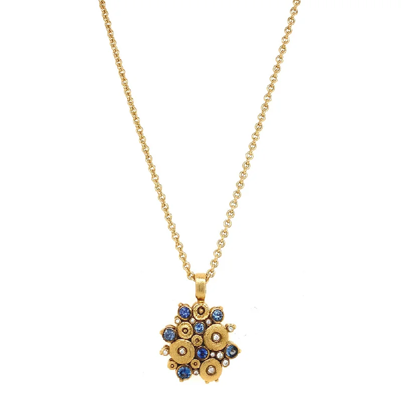 diamond halo pendant necklace Yogo Sapphire & Diamond Cluster Pendant - "Ocean"
