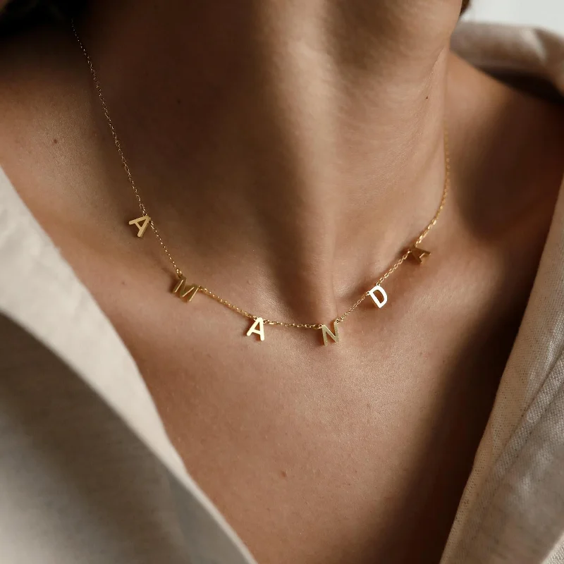 tiny diamond cross necklace Alice Letter Name Necklace
