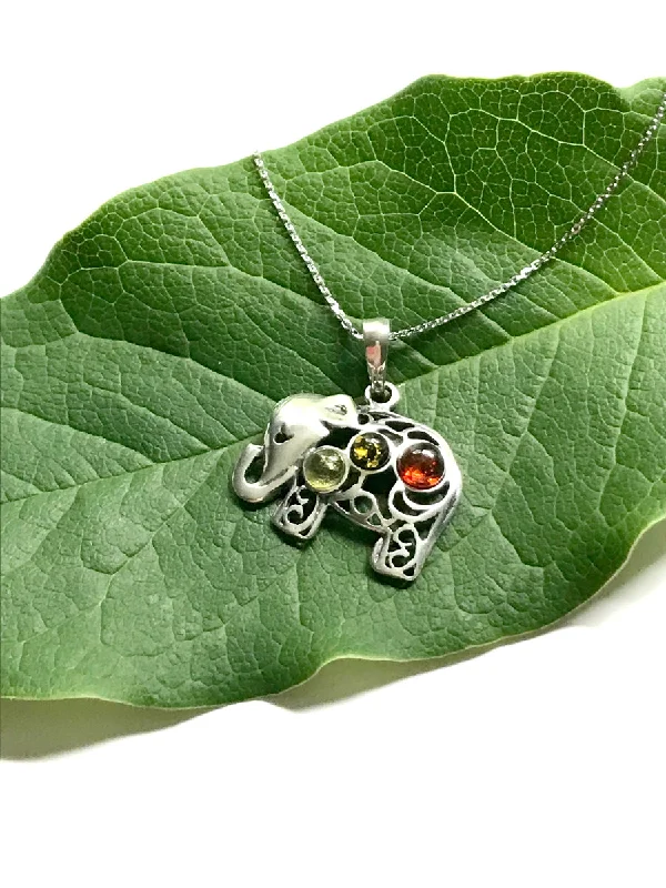 handmade braided leather necklace Amber Elephant Necklace