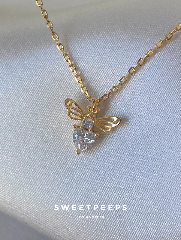 antique silver charm bracelet Angel Bee Heart Necklace