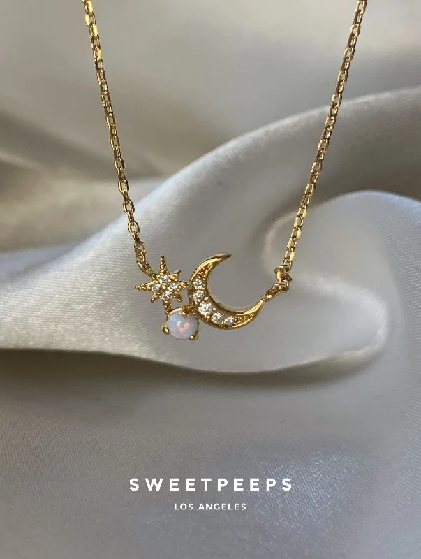 black diamond eternity band Antonella Crescent Star Necklace