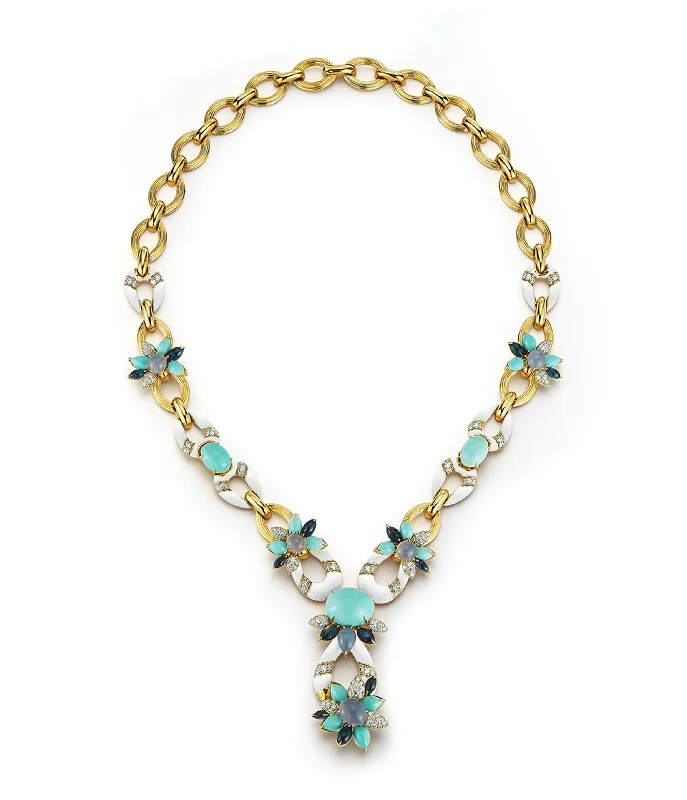 round-cut blue sapphire earrings Asheville Necklace, Hammered 18K Gold, Turquoise, Diamonds