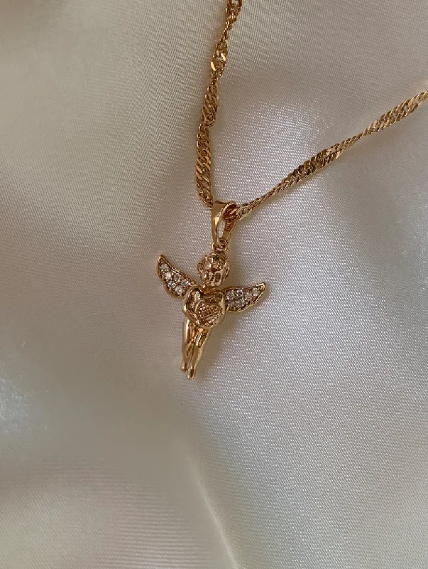 vintage rose gold engagement ring Baby Angel Pendant Necklace (P)