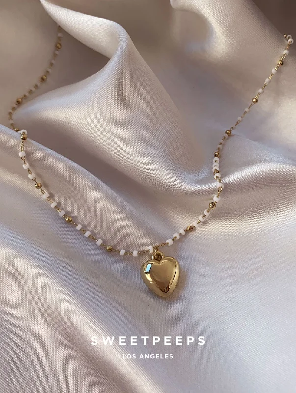 personalized coordinates ring custom Beaded Gold Heart Pendant Necklace