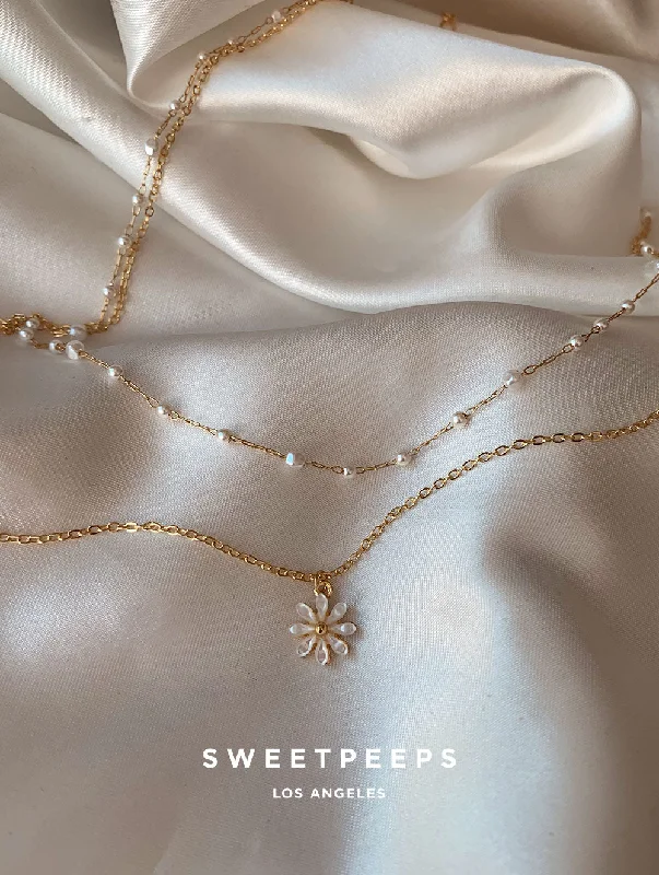 minimalist pearl pendant necklace Bellona Layered Petals Necklace