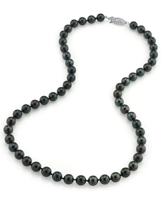 boho gemstone anklet Black Japanese Akoya Pearl Necklace, 7.0-7.5mm - AAA Quality