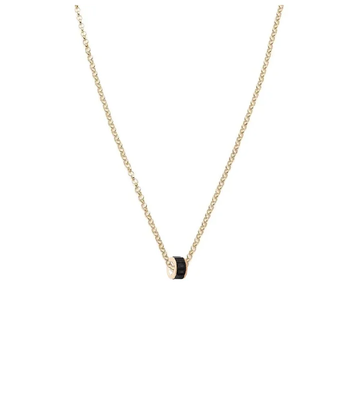 boho gold leaf ring Baguette Black Diamond - Love : Heart Beat Fine Belcher Chain Necklace
