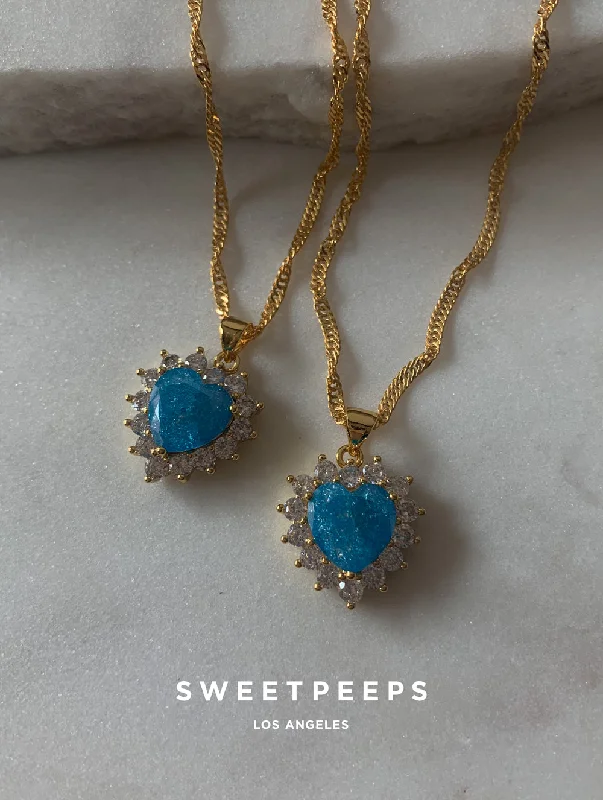 dainty gold chain ring Blue Royal Heart Necklace