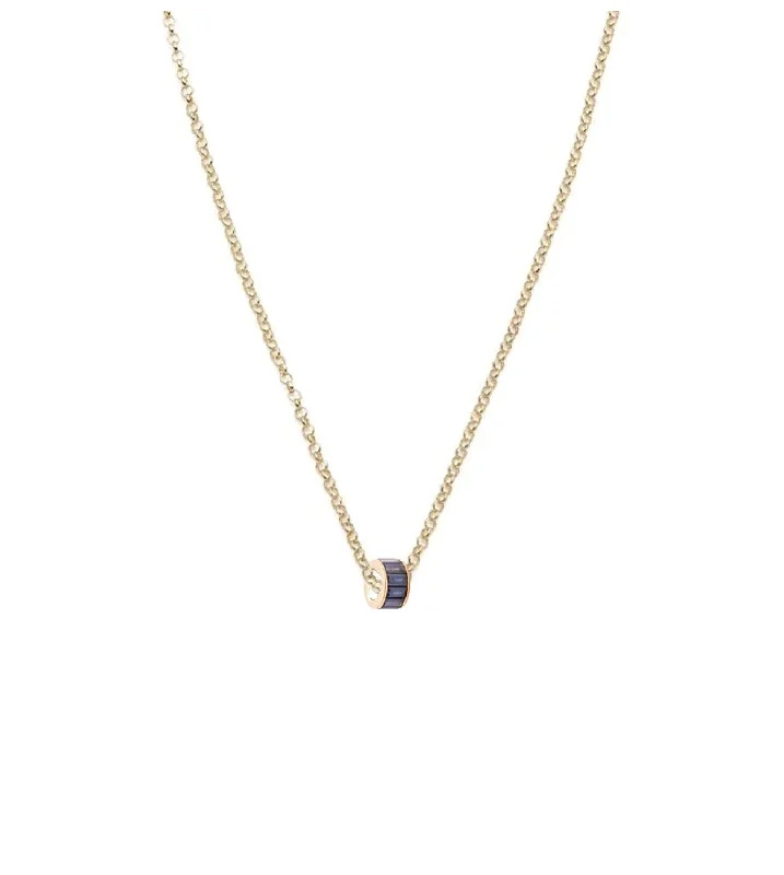 handcrafted gemstone pendant Baguette Blue Sapphire - Love : Heart Beat Fine Belcher Chain Necklace
