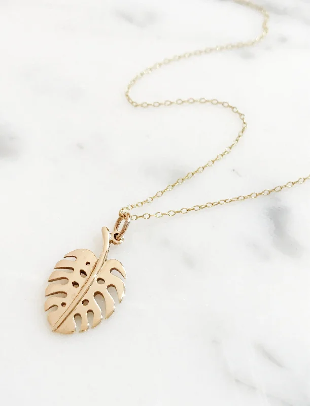 rose gold snake chain bracelet Bronze Monstera Leaf Necklace