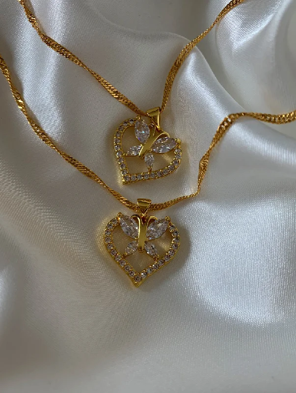 unique diamond tennis bracelet Butterfly Heart Necklace (BH)