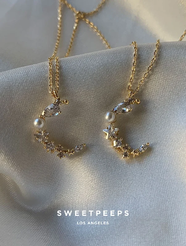 dainty feather charm necklace Can't Lose You Moon Necklace