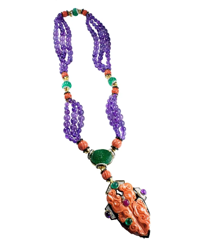 adjustable infinity charm bracelet Carved Coral Multi-Strand Necklace