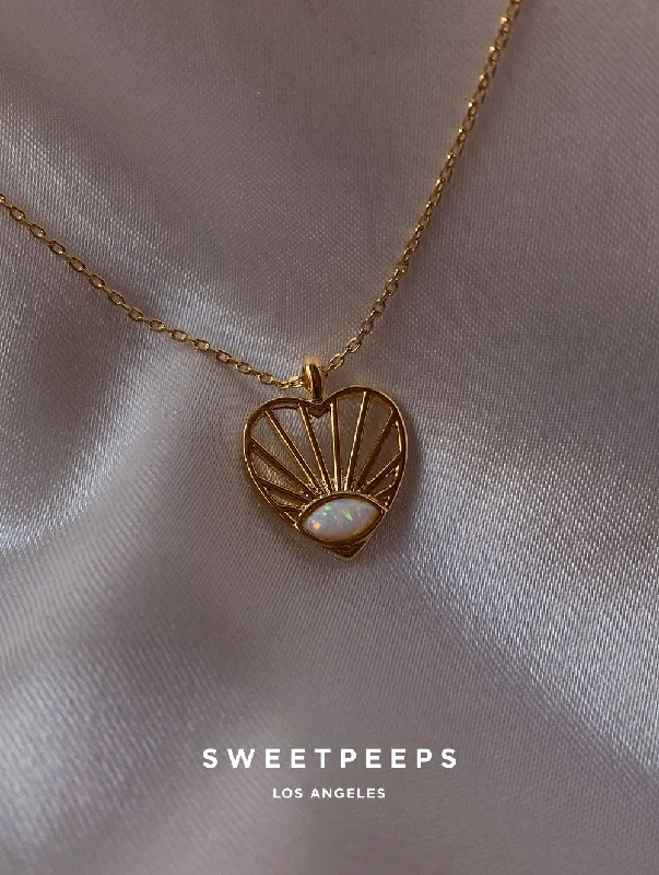 custom initial pendant necklace Charming Opal Heart Rays Necklace