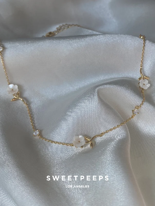 simple gold hoop earrings Cherry Blossoms Pearl Choker