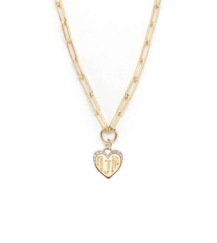 chunky chain necklace trendy Engravable Pave Heart : Classic Fob Clip Necklace