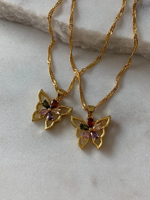 modern geometric silver ring Colorful Butterfly Necklace (CB)