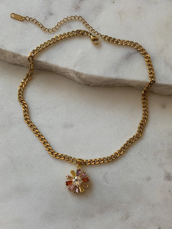 opal gemstone halo ring Colorful Sunflower Choker