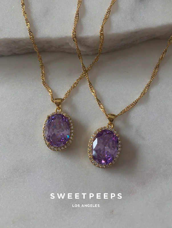 custom engraved wedding band 18K Gold Filled Lavender Oval Gem Necklace