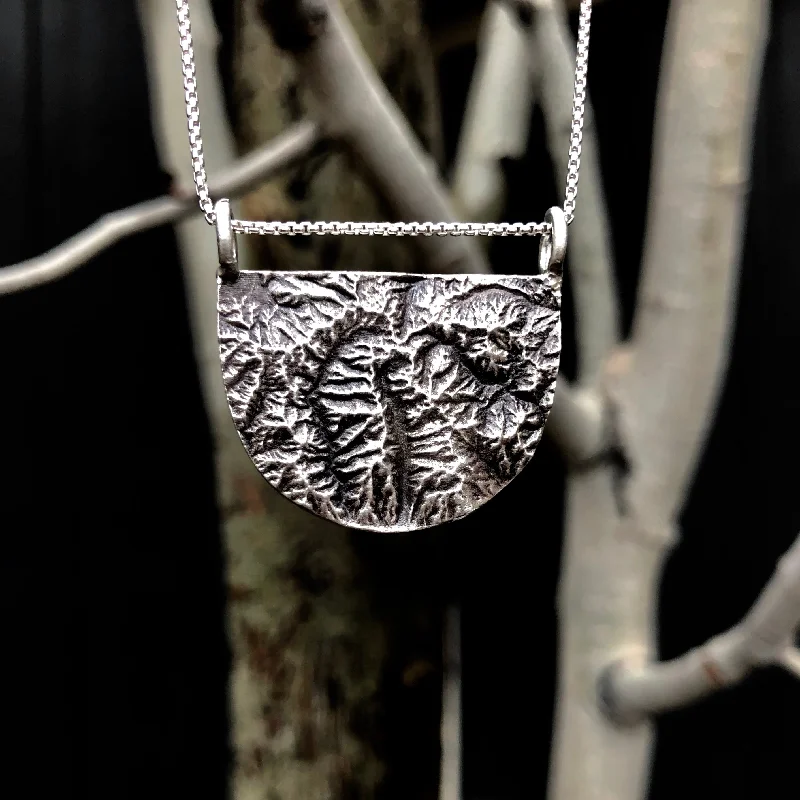 sleek black titanium ring Wasatch Topography Necklace