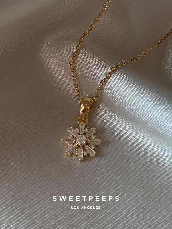 handcrafted gold stud earrings Crystal Sun Burst Necklace