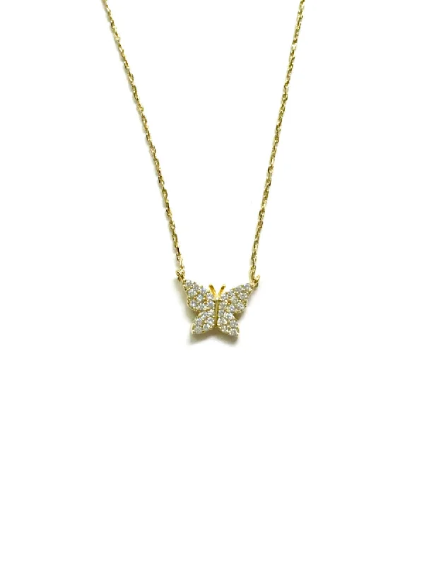 personalized gold bar necklace CZ Butterfly Necklace