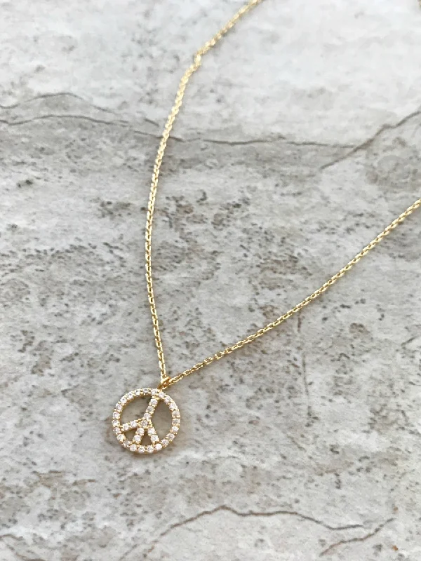silver moon and star pendant CZ Peace Sign Choker Necklace
