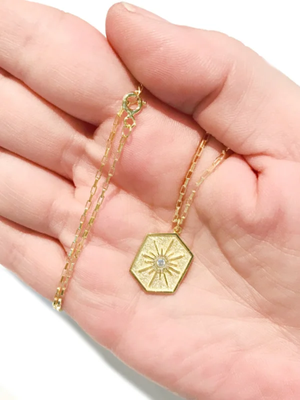 solid gold disc charm bracelet CZ Star Medallion Necklace