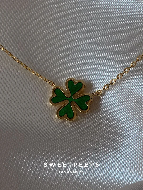 classic gemstone stud earrings Deep Green Clover Necklace