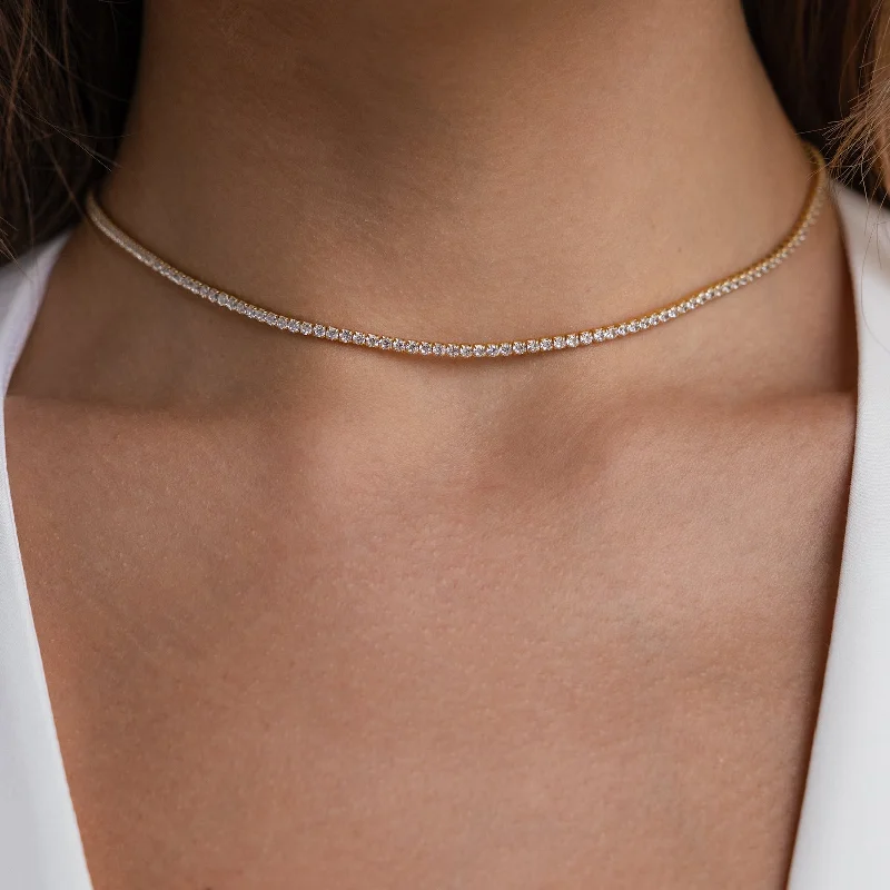minimal gold ring stack Diamond Tennis Choker Necklace