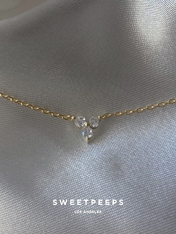 vintage gold engagement ring Diamond Tiny Clover Necklace