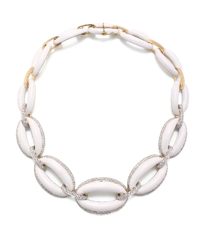 real zircon gemstone bracelet Elliptical Necklace, White Enamel