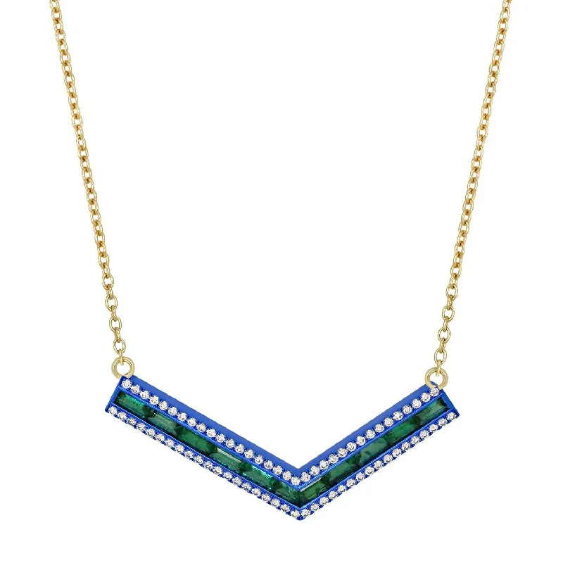 vintage citrine ring Emerald and Blue Rhodium Valley Origami Necklace