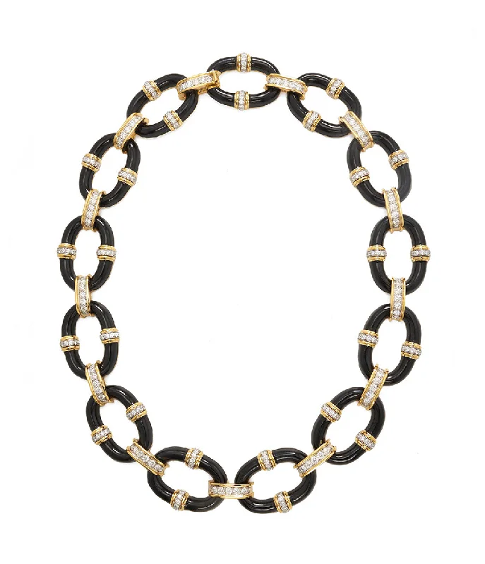 handmade braided anklet Oval Link Necklace, Black Enamel