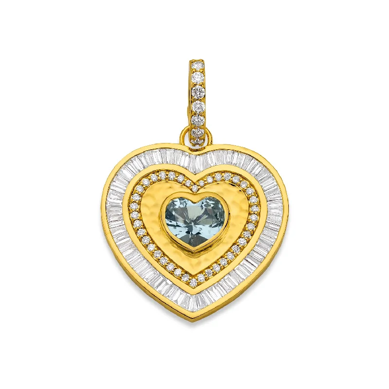 celestial sunburst necklace gold Fancy Cut Diamond Heart Pendant with Aquamarine