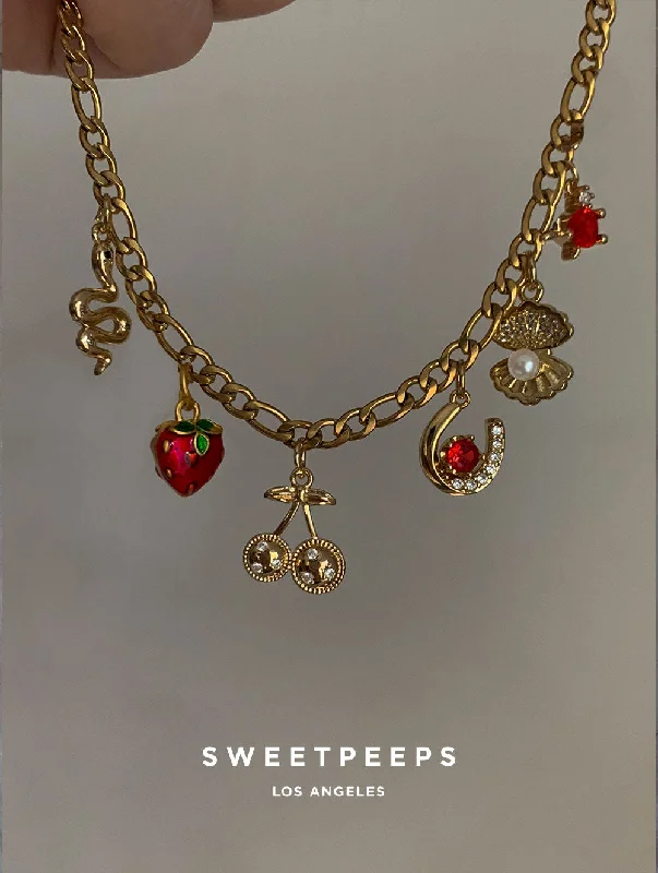 dainty sapphire gemstone bracelet Figaro Charms Necklace