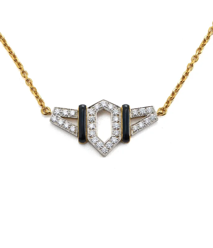 rose gold snake chain bracelet Flight Necklace, Black Enamel