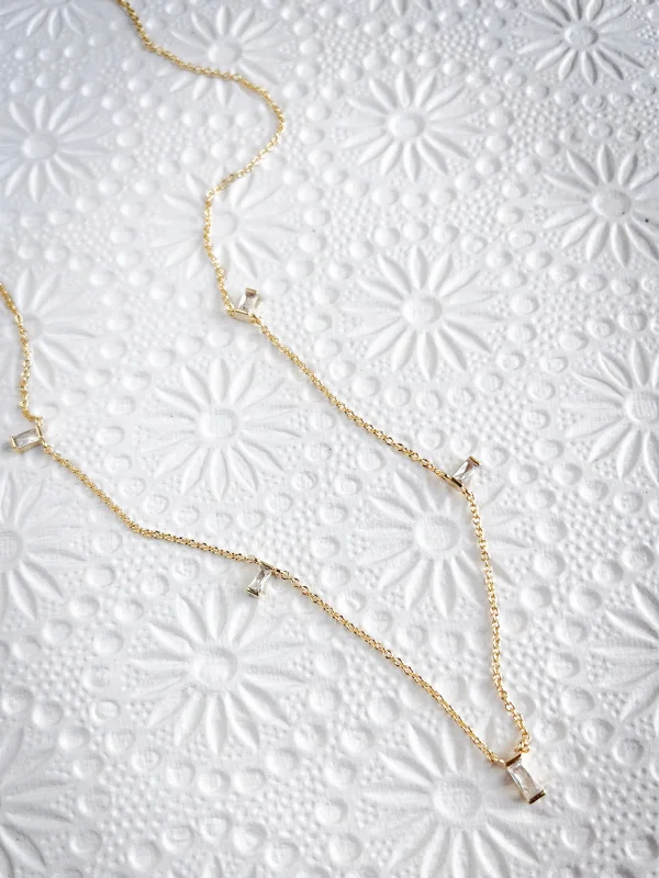 minimalist threader earrings gold Floating Baguette Necklace