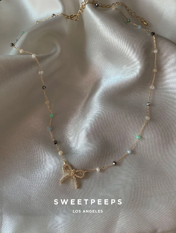 delicate pearl bracelet Gems Bow Beaded Necklace