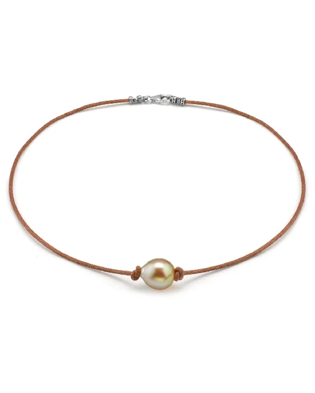 rose gold cubic zirconia earrings Golden South Sea Baroque Pearl on Leather Necklace