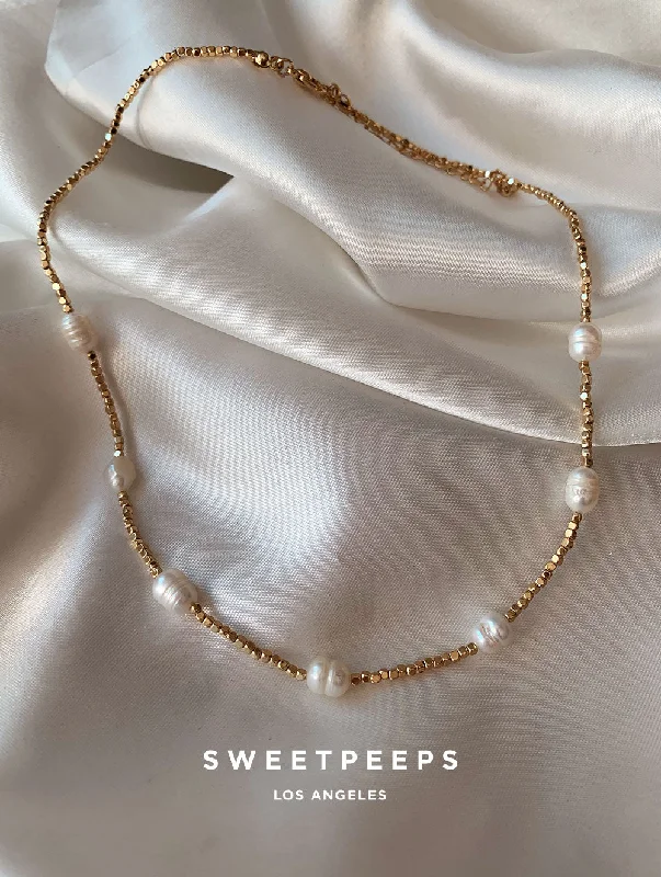 silver Celtic knot necklace Golden Pearlescent Beaded Necklace