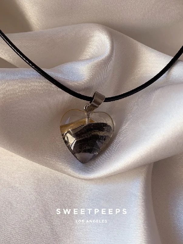 butterfly charm bracelet delicate Granite Heart Black Cord Necklace