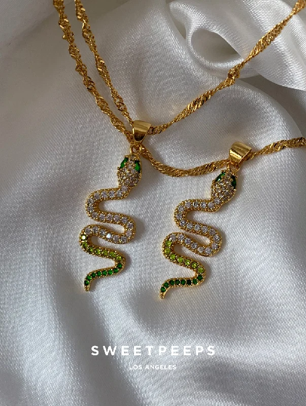 wedding band with diamonds Green Snake Necklace