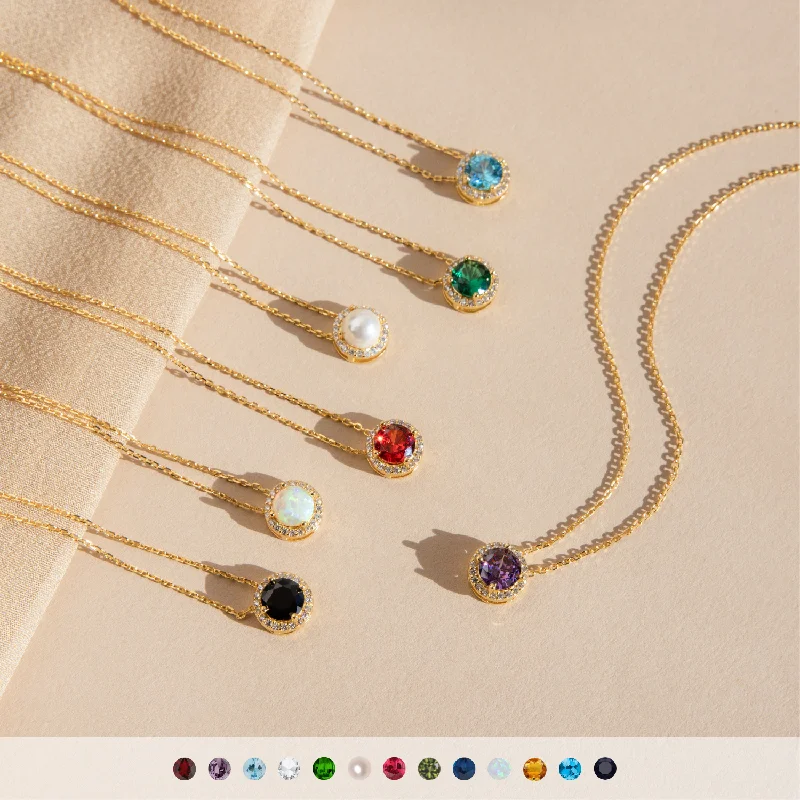 minimalist chain anklet gold Halo Birthstone Necklace