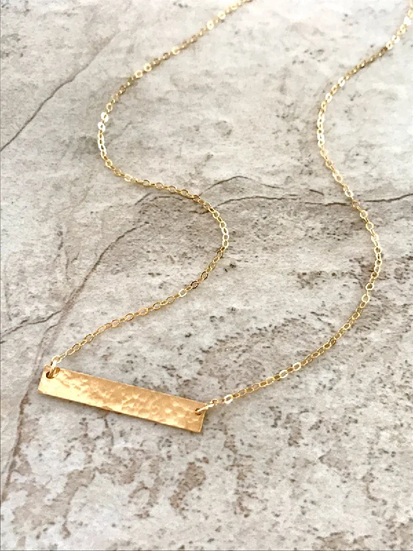 statement gemstone necklace handmade Hammered Gold Bar Necklace