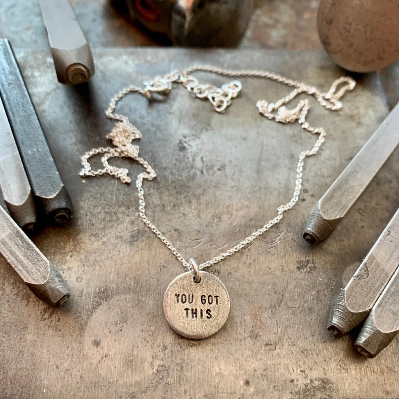silver moon phase pendant Hand Stamped Silver Charm Necklace
